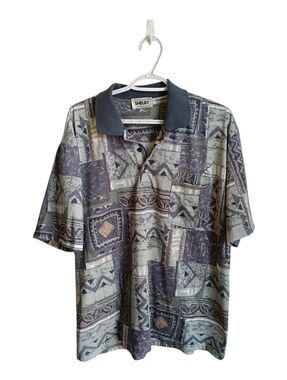 Vintage Shelby Short-Sleeve Geometric  Polo shirt Large Grandpacore Cottagecore